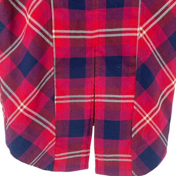 Free People Skirt Geometric Precision Plaid Pencil Red High Low Womens Size 2 - Picture 5 of 8